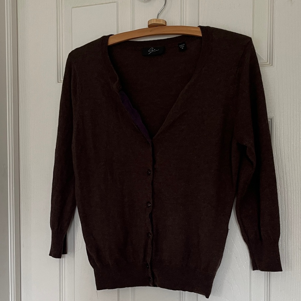 Elegant Dark Brown Cardigan 3/4 Sleeves